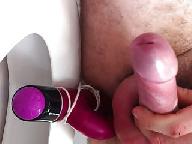 Goth girl masturbates with huge purple dildo